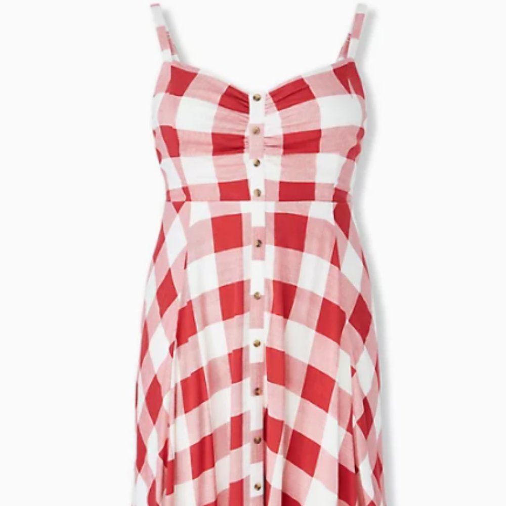 Torrid Red Gingham Button Midi Dress Size 2